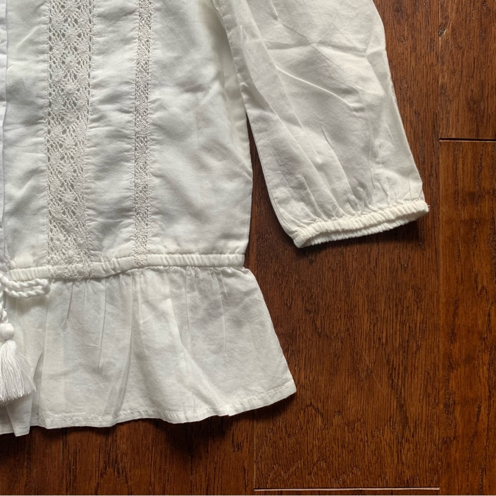 Gap Kids White Embroidered Tassel Blouse | Girls Medium 10/12 - Picture 4 of 5